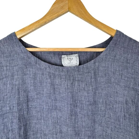 Chalet Et Ceci Linen Short Sleeve Dress M Gray Pocket Minimal Coastal Lagenlook - Picture 3 of 14